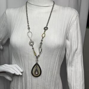 Chico's pendant necklace mixed metals chunky geometric pendant chain link